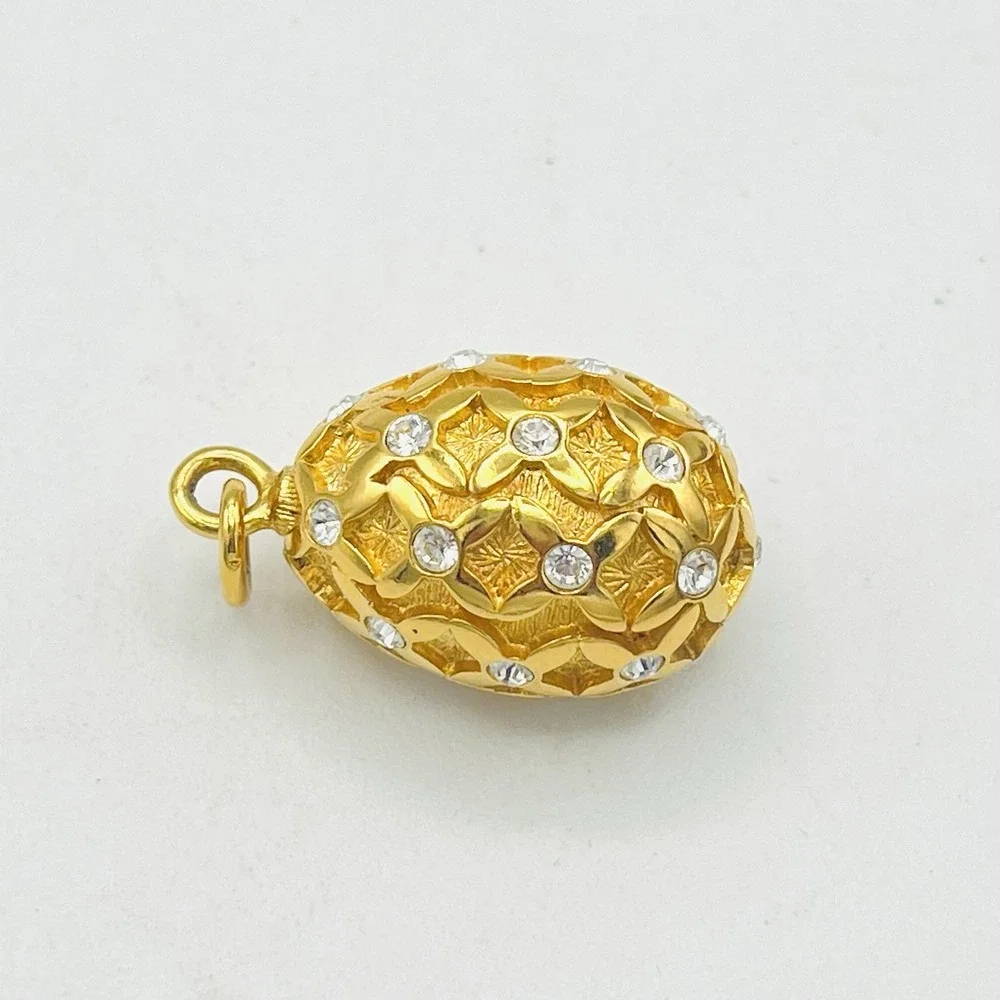Vintage Joan Rivers Faberge Egg Pendant Photo Locket Heavy Crystals